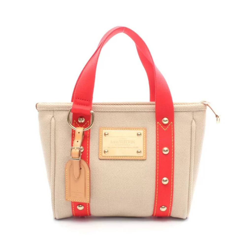 Louis Vuitton Cabas Antigua Tote Bag Canvas Leather Beige Red